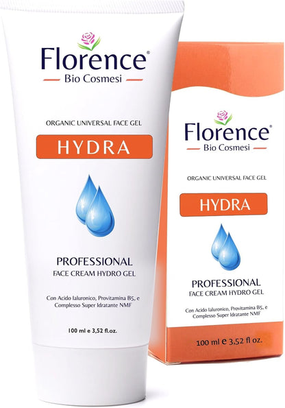 Face Gel Cream with Anti-Wrinkle Ingredients, Hyaluronic Acid and Niacinamide. Moisturizing Women and Men, Hydra Florence Organic Face for Bright, Revitalized and Smoothed Skin Light Texture, 100 ml