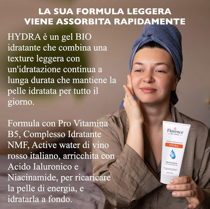 Face Gel Cream with Anti-Wrinkle Ingredients, Hyaluronic Acid and Niacinamide. Moisturizing Women and Men, Hydra Florence Organic Face for Bright, Revitalized and Smoothed Skin Light Texture, 100 ml