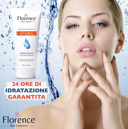 Face Gel Cream with Anti-Wrinkle Ingredients, Hyaluronic Acid and Niacinamide. Moisturizing Women and Men, Hydra Florence Organic Face for Bright, Revitalized and Smoothed Skin Light Texture, 100 ml