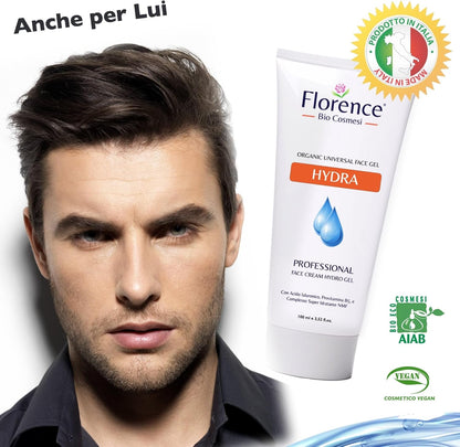 Face Gel Cream with Anti-Wrinkle Ingredients, Hyaluronic Acid and Niacinamide. Moisturizing Women and Men, Hydra Florence Organic Face for Bright, Revitalized and Smoothed Skin Light Texture, 100 ml