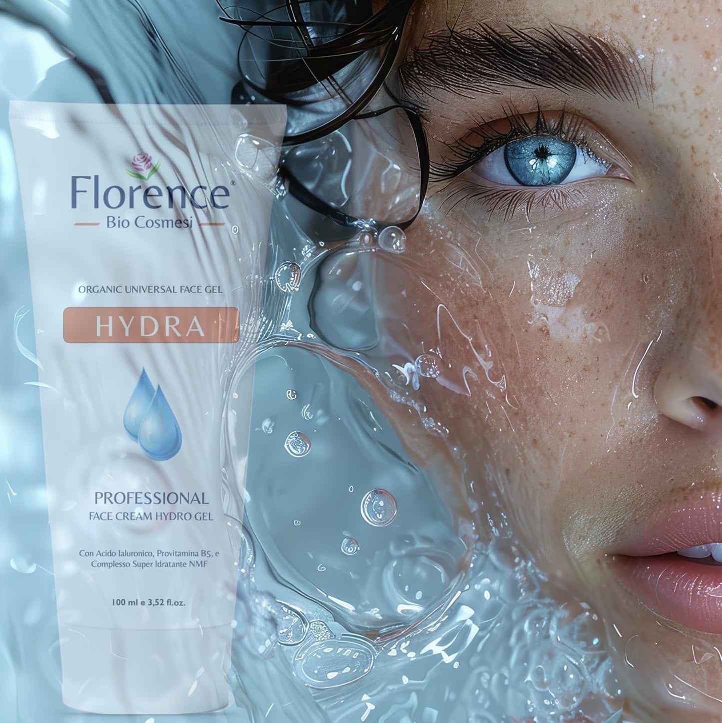 Face Gel Cream with Anti-Wrinkle Ingredients, Hyaluronic Acid and Niacinamide. Moisturizing Women and Men, Hydra Florence Organic Face for Bright, Revitalized and Smoothed Skin Light Texture, 100 ml